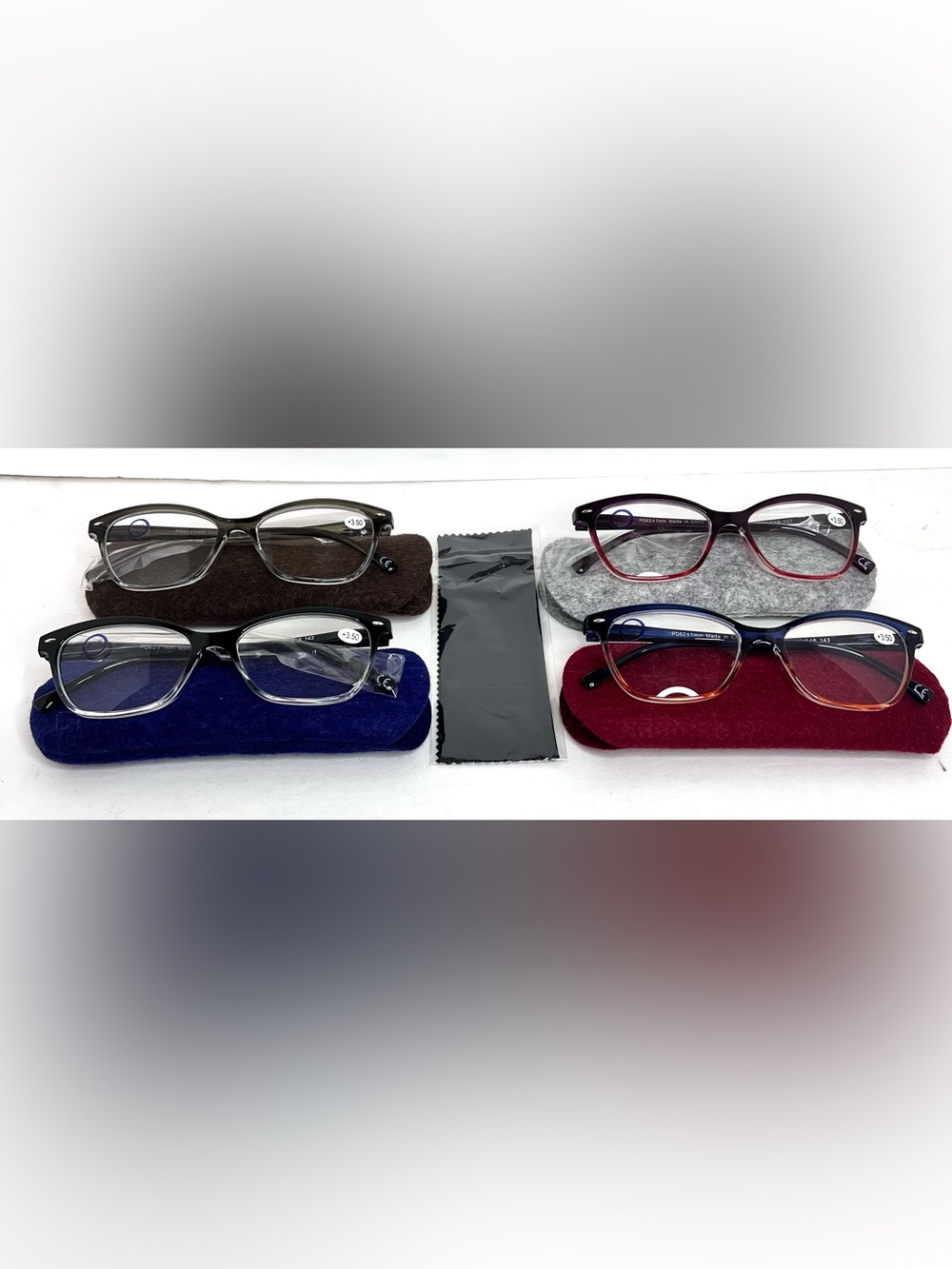 Kisdate Blue Light Reading Glasses +3.50 4pc Set Square Ombre Frames